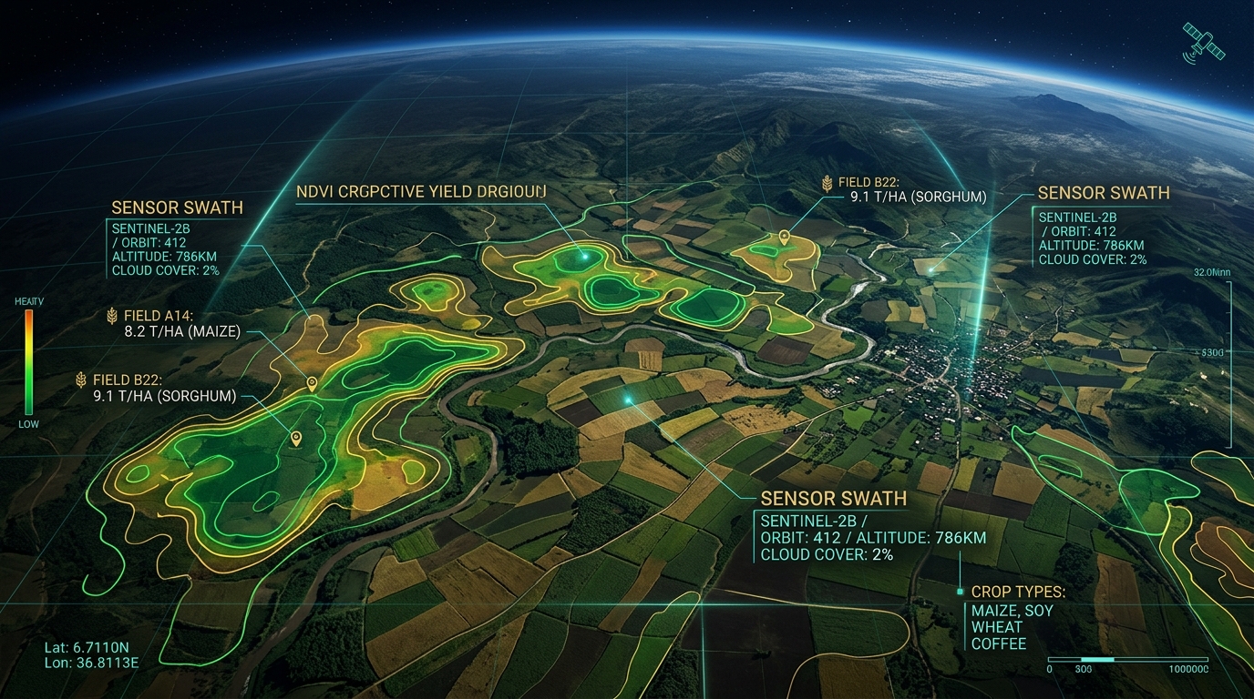 Agrivora satellite earth observation and precision AI agritech telemetry over farmland